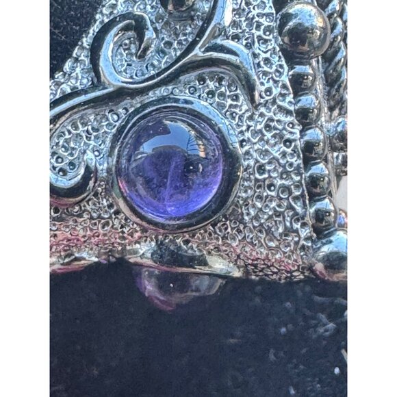 Sterling Silver 925 Ornate Ring w/ Malachite Center & Amethyst Accents Bali Boho - Picture 5 of 12